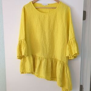 bryn Walker Lemon Asymmetrical Ruffle Top